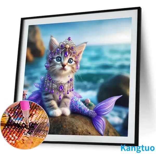 Диамантная картина Русалка с котом из смолы, 30 30 см