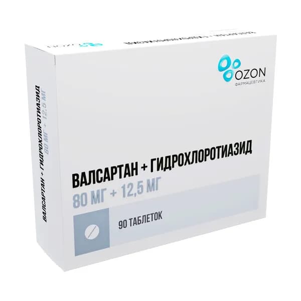 Валсартан+Гидрохлоротиазид таблетки, покрытые пленочной оболочкой 80мг+12,5мг 90шт