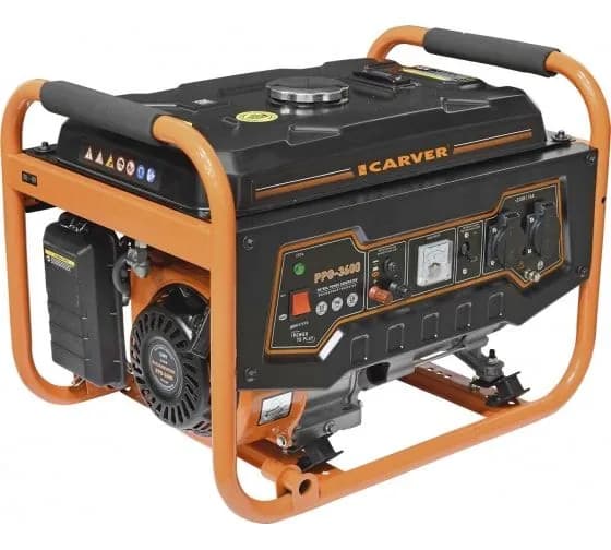 Бензиновый генератор CARVER PPG-3600, бак 15 л, 1.25 л/ч, 2.8 кВт, 3243 об/мин, оранжевый