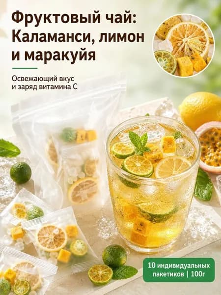 Чай фруктовый кумкват, лимон, маракуйя, 10 пакетиков