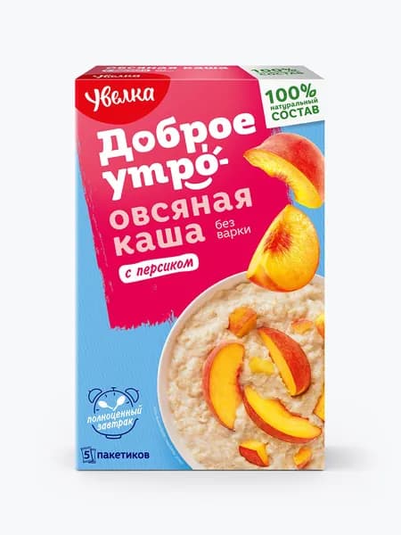 Каша быстрого приготовления Увелка овсяная с персиком, 5 пакетиков по 40 г, 200 г