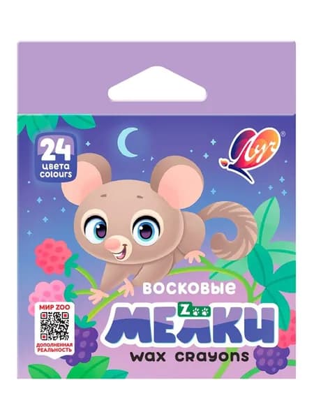 Восковые мелки Луч "Zoo" 24 цветов, шестигранная форма, в картонной упаковке