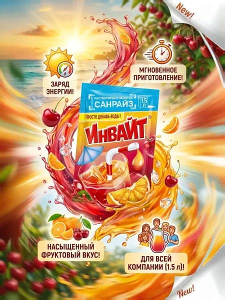Растворимый напиток ИНВАЙТ( Invite) Санрайз, в упаковке 24 шт по 12 гр.