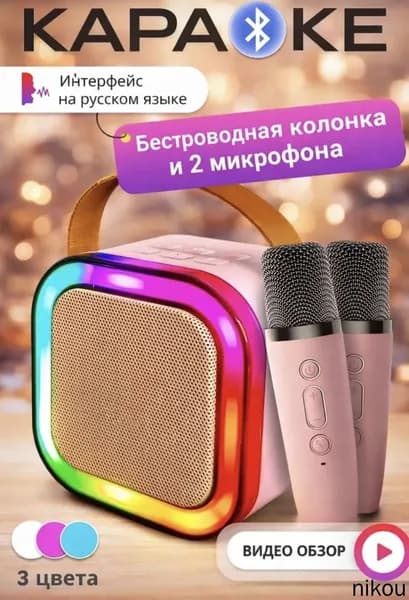 Караоке колонка с двумя микрафонами