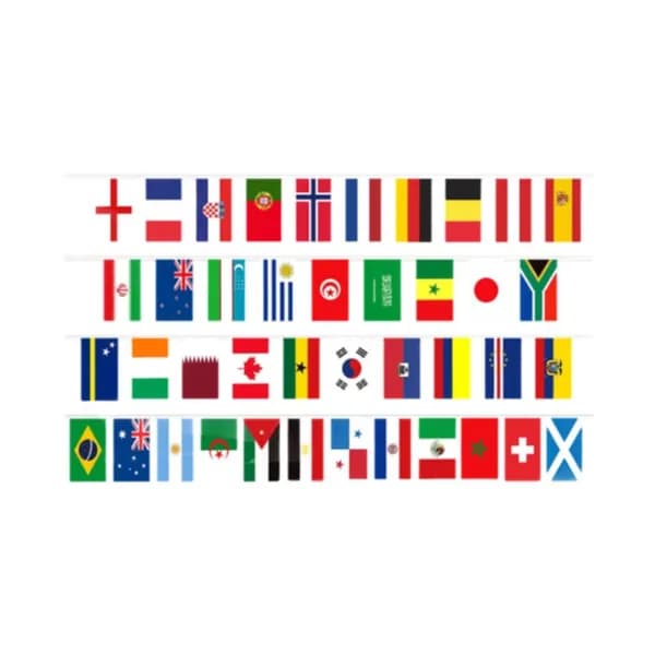 Гирлянда флагов 48 стран для Чемпионата мира 2026, длина 14.5м, яркие цвета, прочный полиэстер.