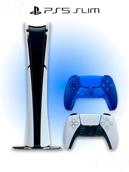 Игровая приставка Sony PlayStation 5 Slim Digital (БЕЗ ДИСКОВОДА) + 2 геймпад (сине-голубой, icon blue)
