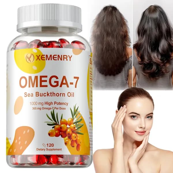 Масло облепихи Xemenry Omega-7 - 1000 мг с EPA и DHA - Способствует омоложению, здоровью сердца, волос, кожи и ногтей