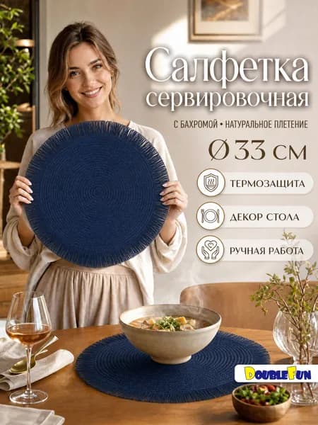 Салфетка сервировочная 38x38 см 1 шт шпагат темно-синий