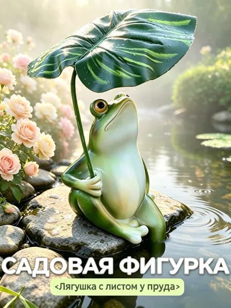 Декоративная фигурка лягушки с зонтиком для сада, аквариума, террасы или интерьера - реалистичный аксессуар для украшения пруда, патио, цветочных горшков
