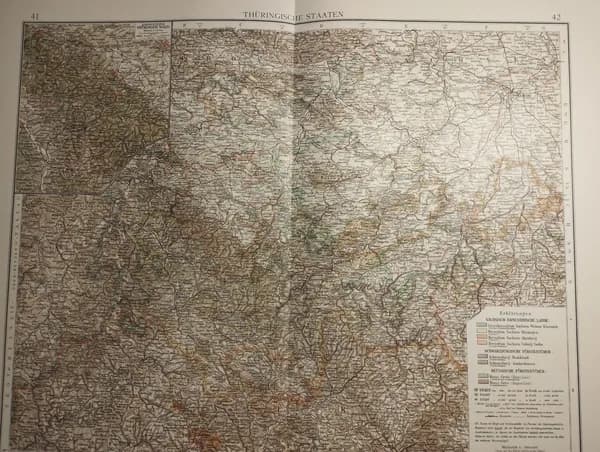 Географическая карта антикварная. Тюрингия. 1904 год