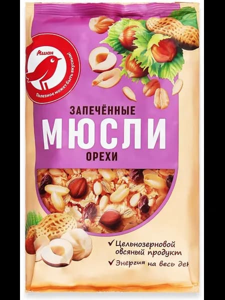 Мюсли запеченные АШАН Красная птица орехи, 750 г