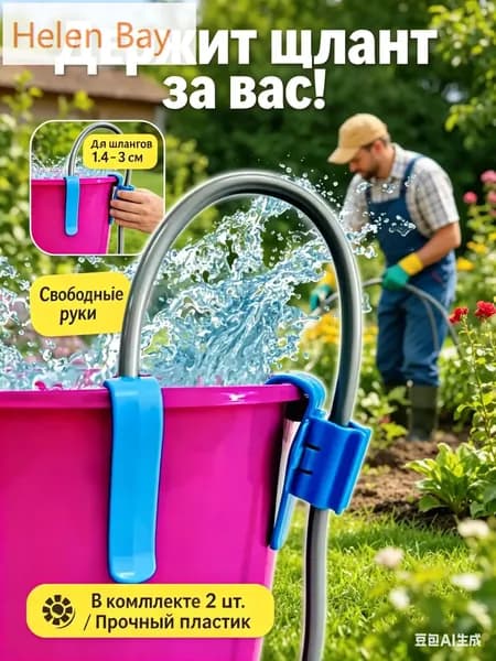 Держатель для шланга на ведро 2 шт, пластиковый фиксатор 1.4-3 см-зажим для крепления на емкость, для полива сада и автомойки подарок