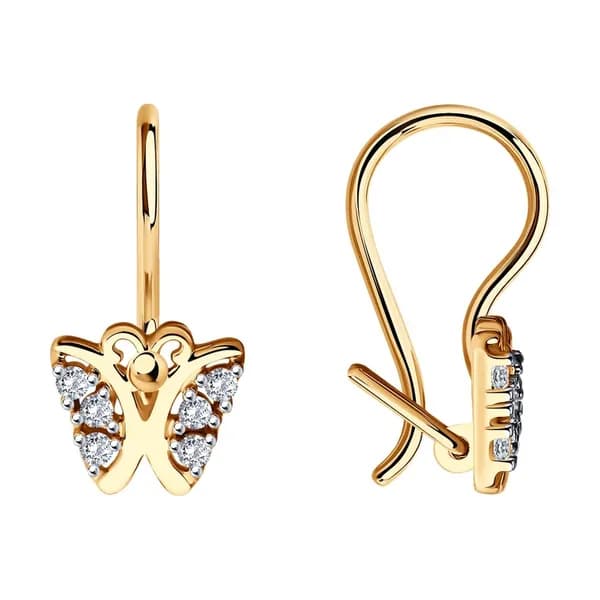 Золотые серьги DIAMANT-ONLINE с фианитом 585 пробы