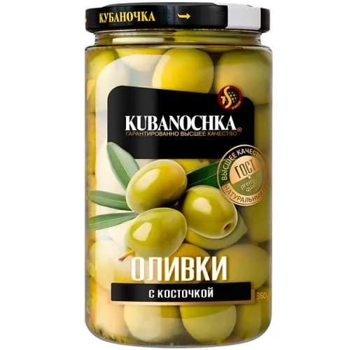 Кубаночка Оливки крупные с косточкой в заливке, 360 г