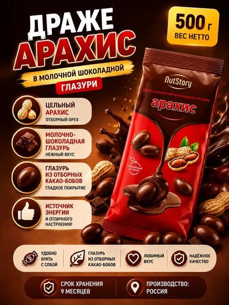 Арахис в молочной шоколадной глазури 500 г
