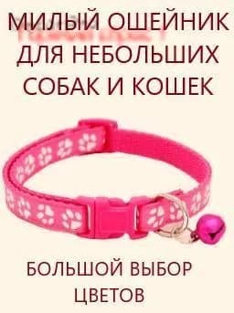 Ошейник для кошек и собак мелких пород с колокольчиком. Розовый.