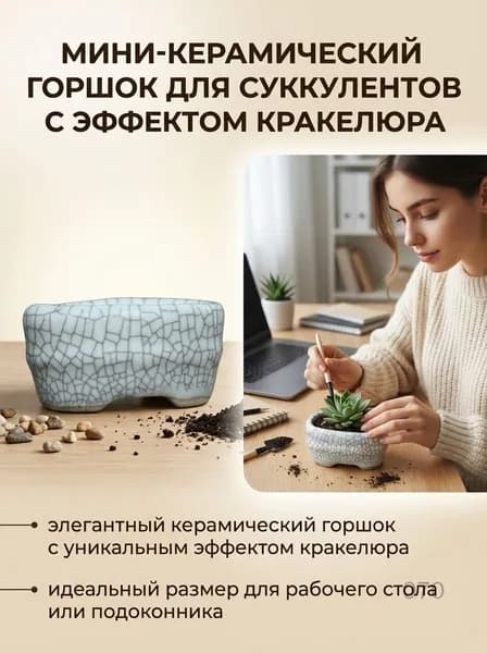 Таз "Мини керамический горшок для суккулентов", 0.017 л, 1 шт