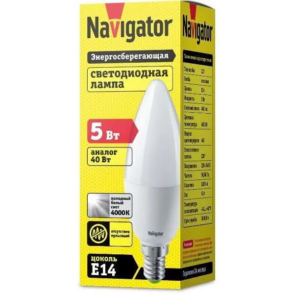 Лампа LED Navigator 94 482 NLL-P-C37-5-230-4K-E14-FR