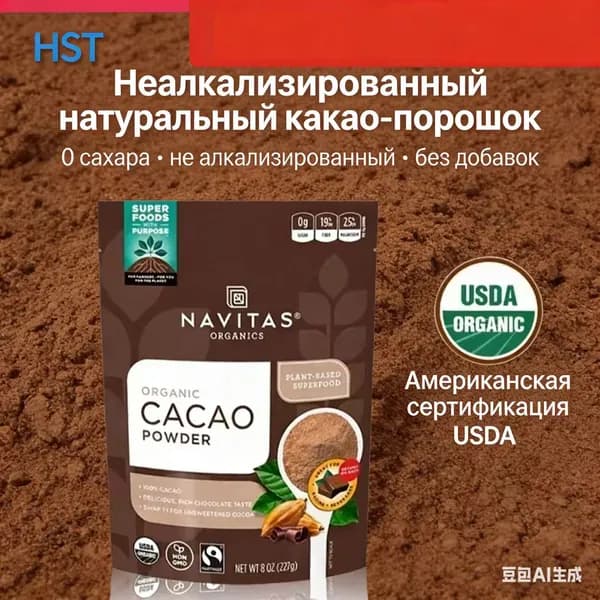 Navitas Organics, Органический какао-порошок без сахара, Organic Cacao Powder, 227 г
