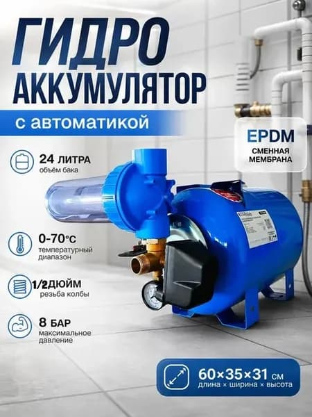 Гидроаккумулятор с автоматикой в сборе 24л (колба 1 2)