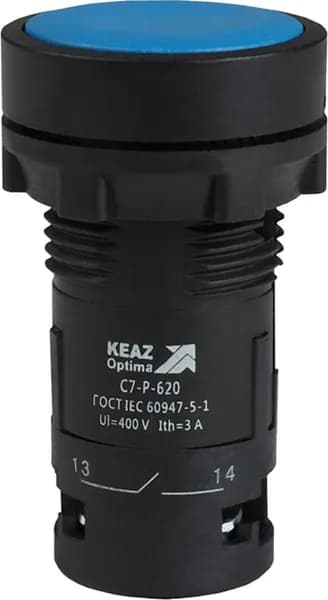 Кнопка управления КЭАЗ OptiSignal Compact D22 C7-P-620, синяя 2НО XB7NA63, IP40, 362053 / кнопочный пост