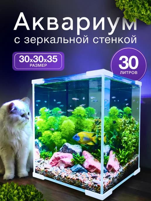 Аквариум 30 литров с зеркальной стенкой
