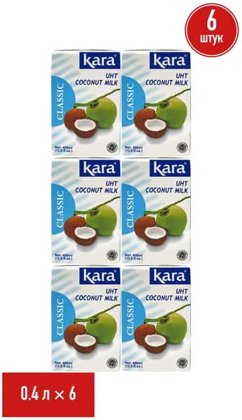 Кокосовое молоко Kara 17% 400 мл, набор: 6 штук
