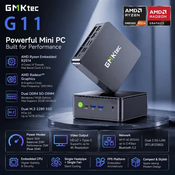 SZBOX Мини-ПК (AMD Ryzen Embedded R2544, RAM 16 ГБ, SSD 2048 ГБ, AMD Radeon, Windows), черный матовый