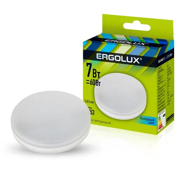 Светодиодная лампочка  Ergolux LED 7W 4500К GX53