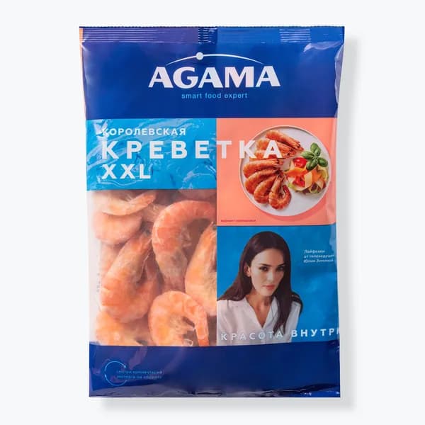 Королевская креветка XXL 700 г, AGAMA, варено-мороженая, в панцире