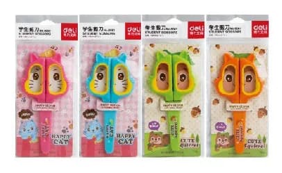 Ножницы детские Deli Happy Cat ручки пластик, защитный чехол для лезвий, материал сталь, упаковка блистер, для творчества