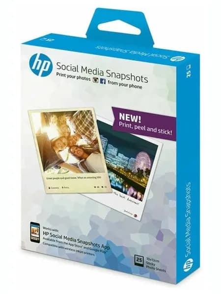 Стикеры для фотопечати HP W2G60A, легкосъёмные клейкие, 10х13 см, 265 г/м, 25 листов