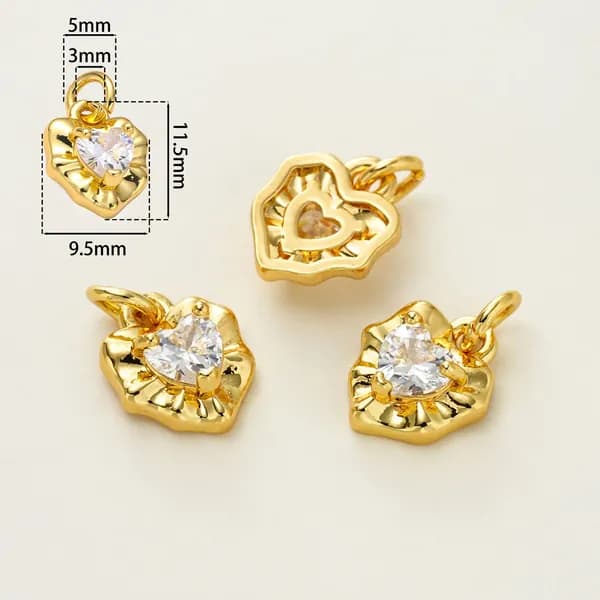 Подвеска из латуни в форме сердца, 2шт, латунь с позолотой 18K