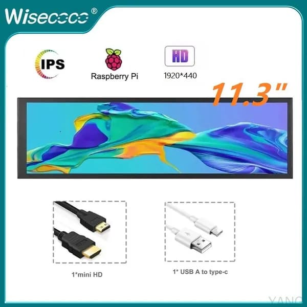 Пиксельный экран 11.3"Монитор портативный ,Type-c+HDMI,1920*440,дополнительный экран для ноутбука/компьютера Windows, мониторинг GPU/CPU с Aida64, перламутровый