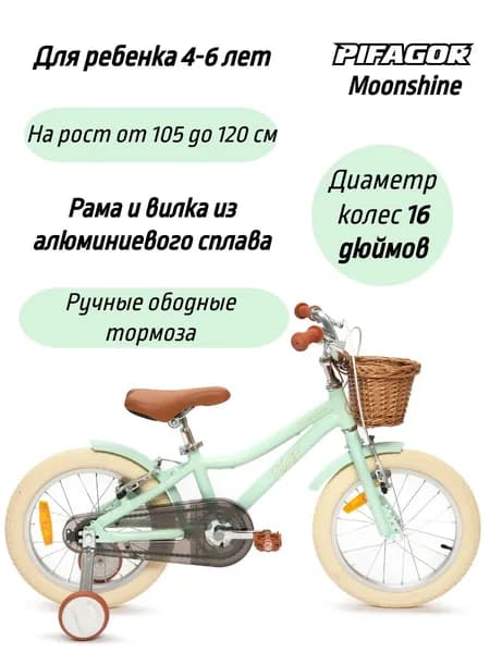 Велосипед детский двухколесный Pifagor Муншайн (Moonshine) 16 дюймов рост 105-120 см для девочки 4 года, 5 лет, 6 лет