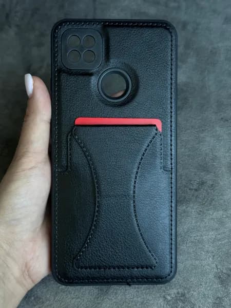 Чехол черный на Redmi 9C / 10A с карманом, и с подставкой, и с креплением к магнитным держателям.