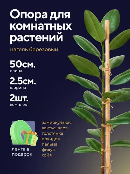 Опора садовая для растений d2.5см, h50см, 2шт с лентой для подвязки / Колышки для подвязывания комнатных и садовых растений