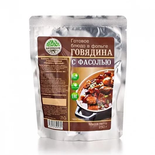 Готовое блюдо Говядина с фасолью 250 г. (Кронидов)