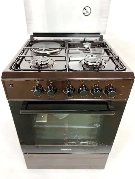 Комбинированная плита VESTA-VALENCIA VКE 10-E коричневая,3 газовых и одна электрическая конфорки, электрическая духовкаКомбинированная плита VESTA-VALENCIA VКE 10-E коричневая,