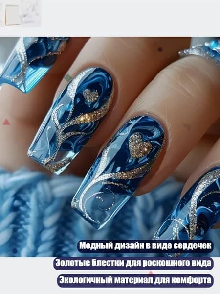 Пресс-ногти в виде гробиков с золотыми блёстками и сердцами, 24 шт.