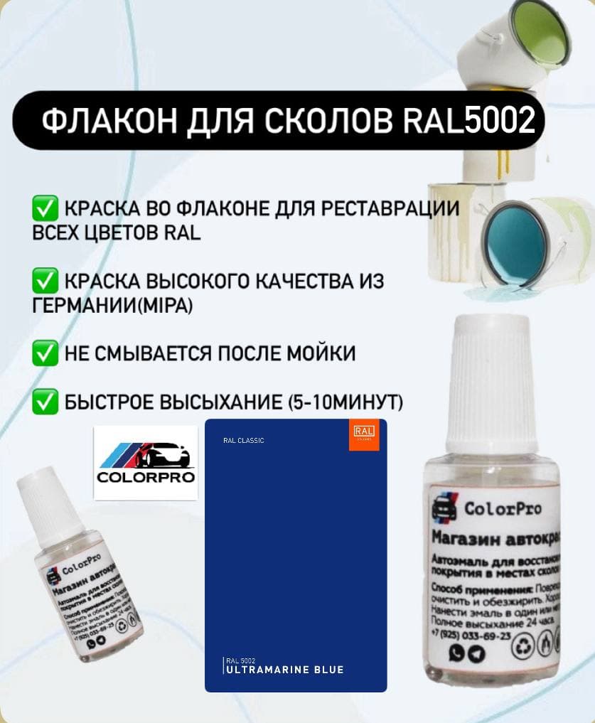 Краска для сколов во флаконе с кисточкой RAL 5002