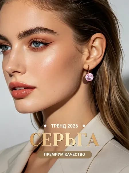 Серьги с кристаллами Swarovski, розовый камень