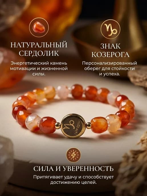 Браслет Сердолик со знаком зодиака Козерог