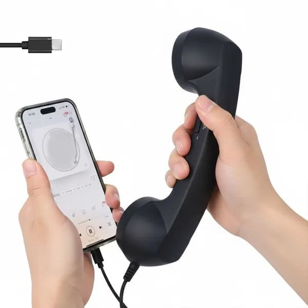 Ретро телефонная трубка USB-C, чёрная, с микрофоном и динамиком
