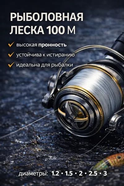 Леска рыболовная 100 м, прозрачная леска для рыбалки, мононить для спиннинга и поплавочной ловли