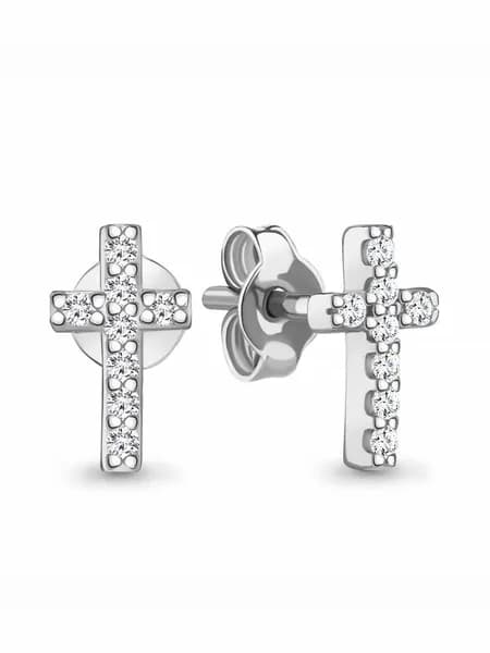 Серьги пусеты женские серебро, ювелирные украшения, AQUAMARINE, серебряные гвоздики с фианитами