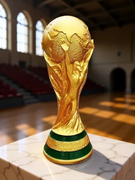 Кубок мира по футболу 2026, коллекционная статуэтка, 13 см, золотой с зелёным основанием