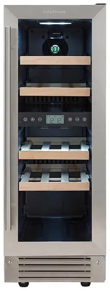 Винный шкаф Cellar Private CP017-2T, встраиваемый, двухтемпературный, 17 бут, серебристый.