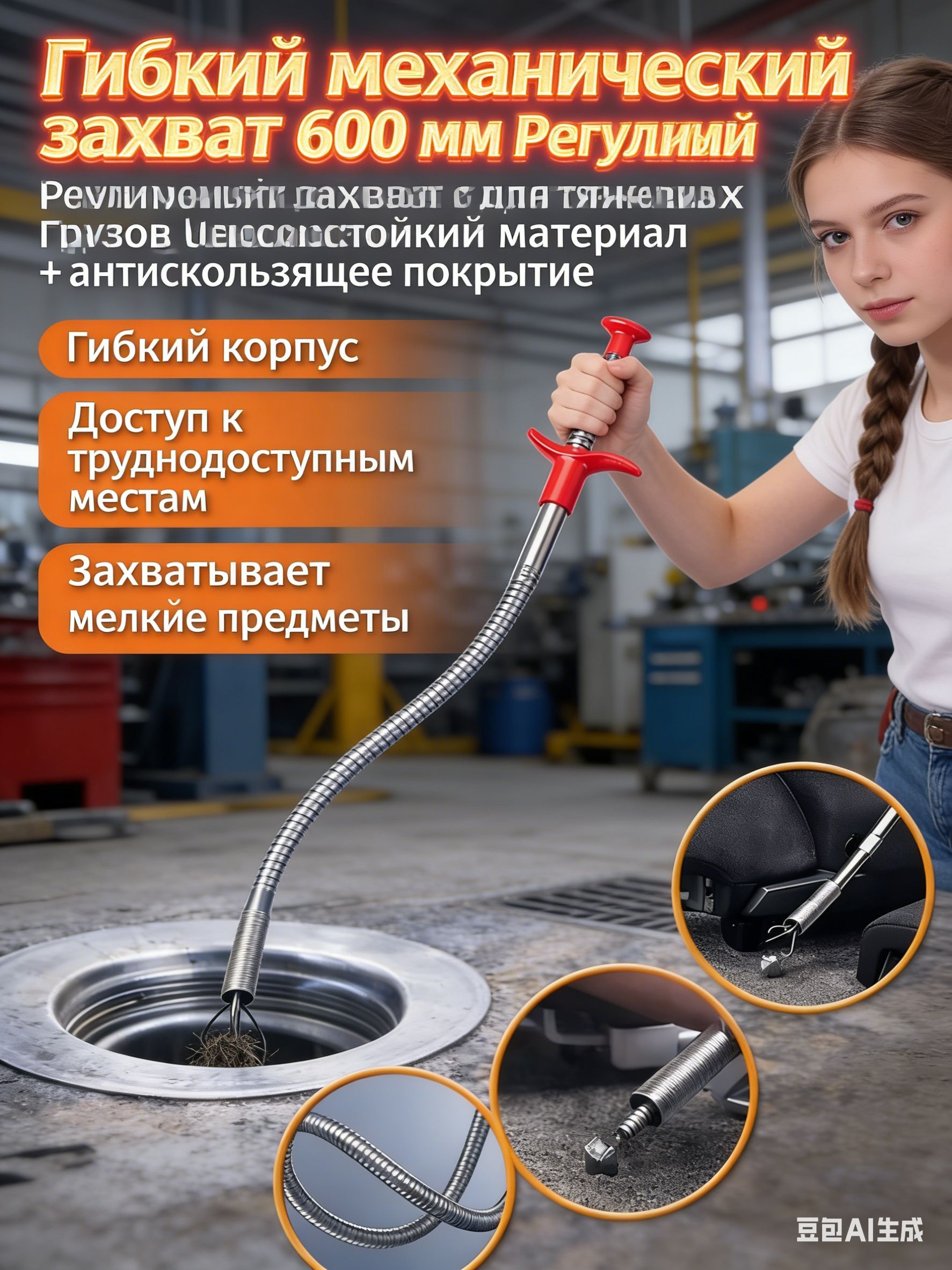 Гибкий механический захват 600 мм Регулируемый захват для тяжелых грузов Износостойкий материал + антискользящее покрытие