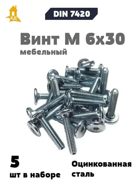 Винт мебельный VM 6х30 DIN 7420, 5 шт.